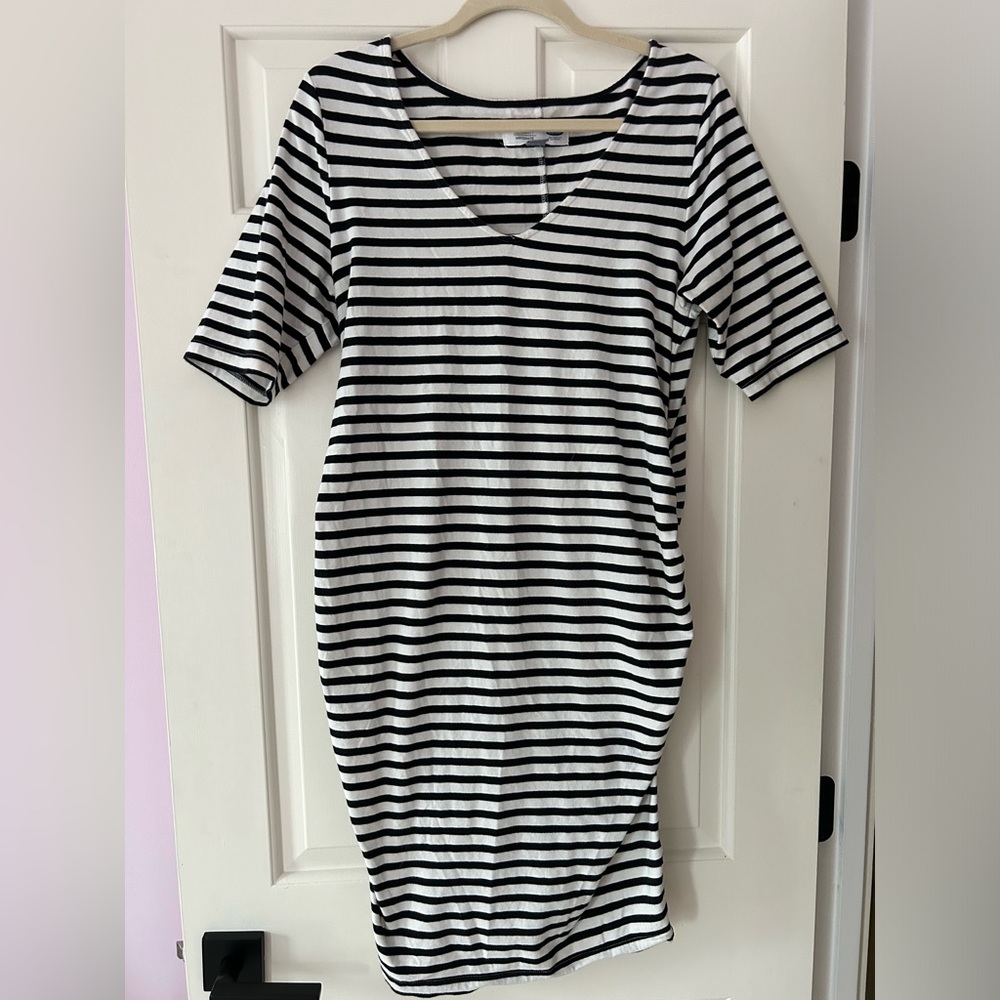Maternity fitted, striped cotton dress